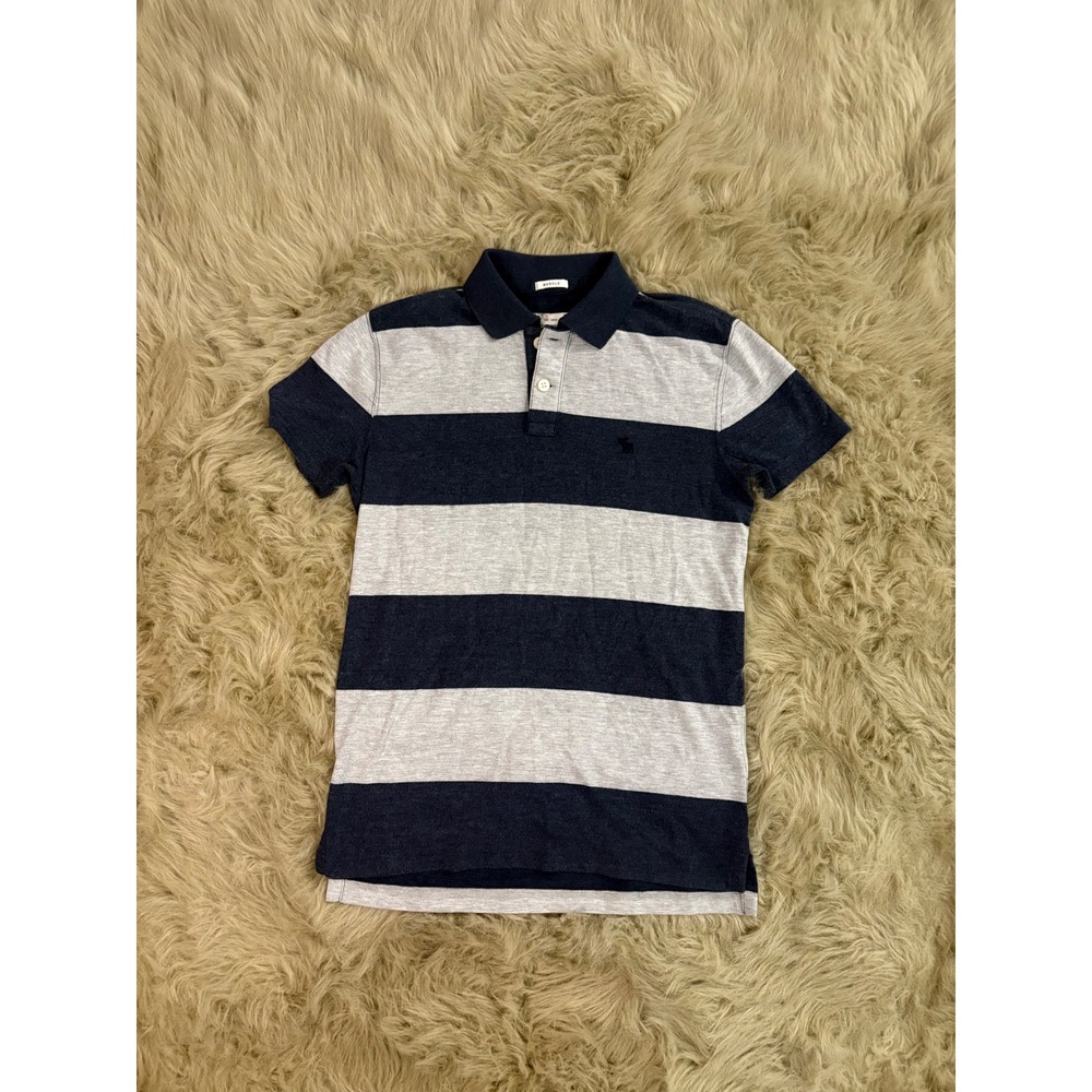 Abercrombie & Fitch Mens Muscle Fit Polo Shirt Small Blue Gray Striped Short Slv